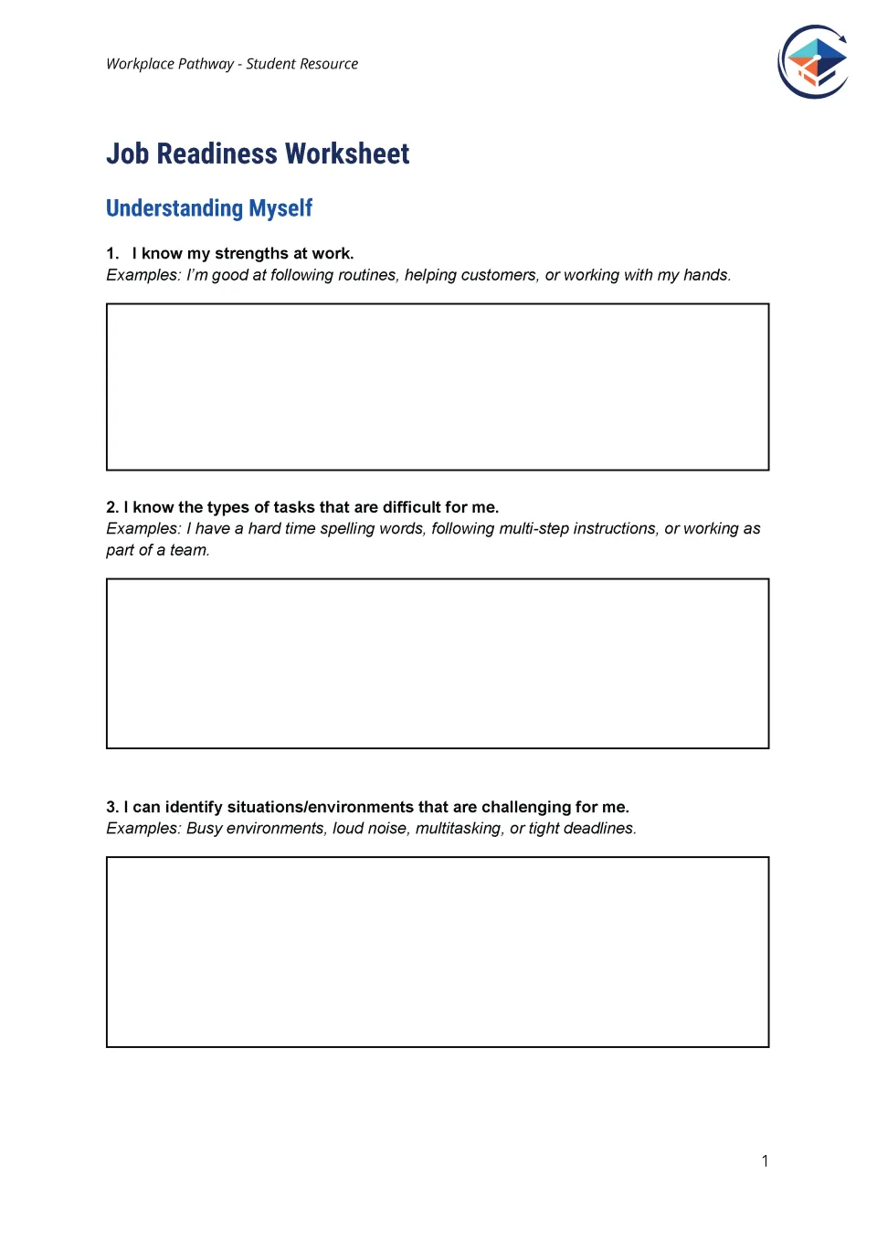 First page of the Job Readiness Worksheet