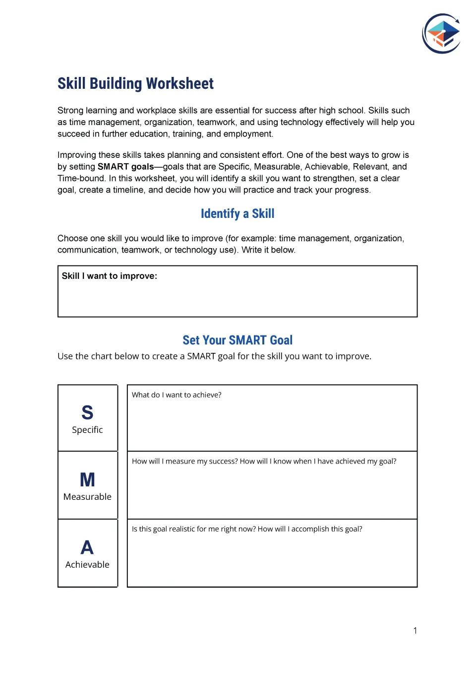 First page of the Skill Building Worksheet